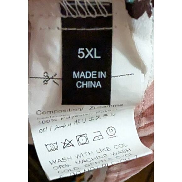 Cold Shoulder Top Womens Plus Size 5X White Green Pink Floral Polyester Blouse - Picture 3 of 4